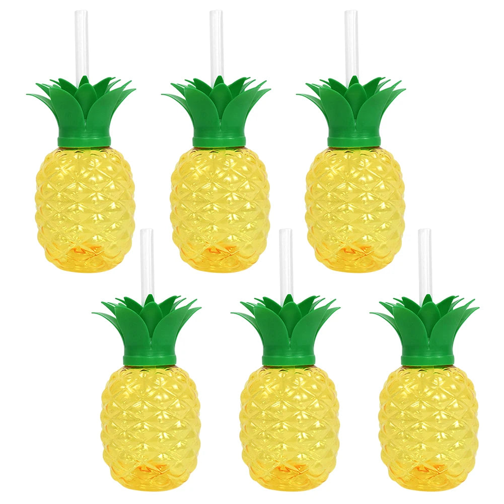 3/6pcs Cold Beverage Mug 500ml Pineapple/Strawberry Shape Tropical Summer Cups with Straw Creative Birthday Party Decoration