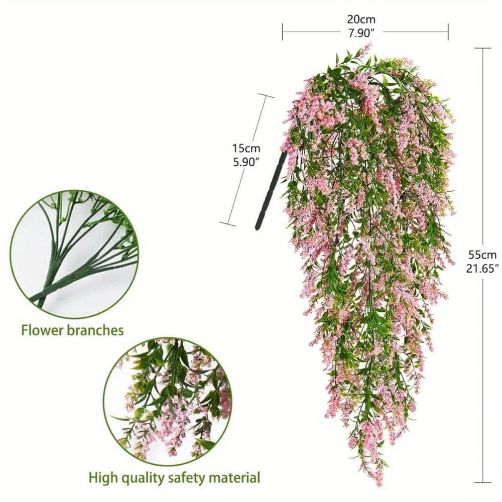 2 Pcs Artificial Lavender Wall Hanging Plastic Rattan Artificial Flowers Living Room Bouquet Wedding Decoration Plants