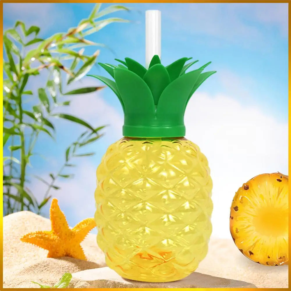 3/6pcs Cold Beverage Mug 500ml Pineapple/Strawberry Shape Tropical Summer Cups with Straw Creative Birthday Party Decoration