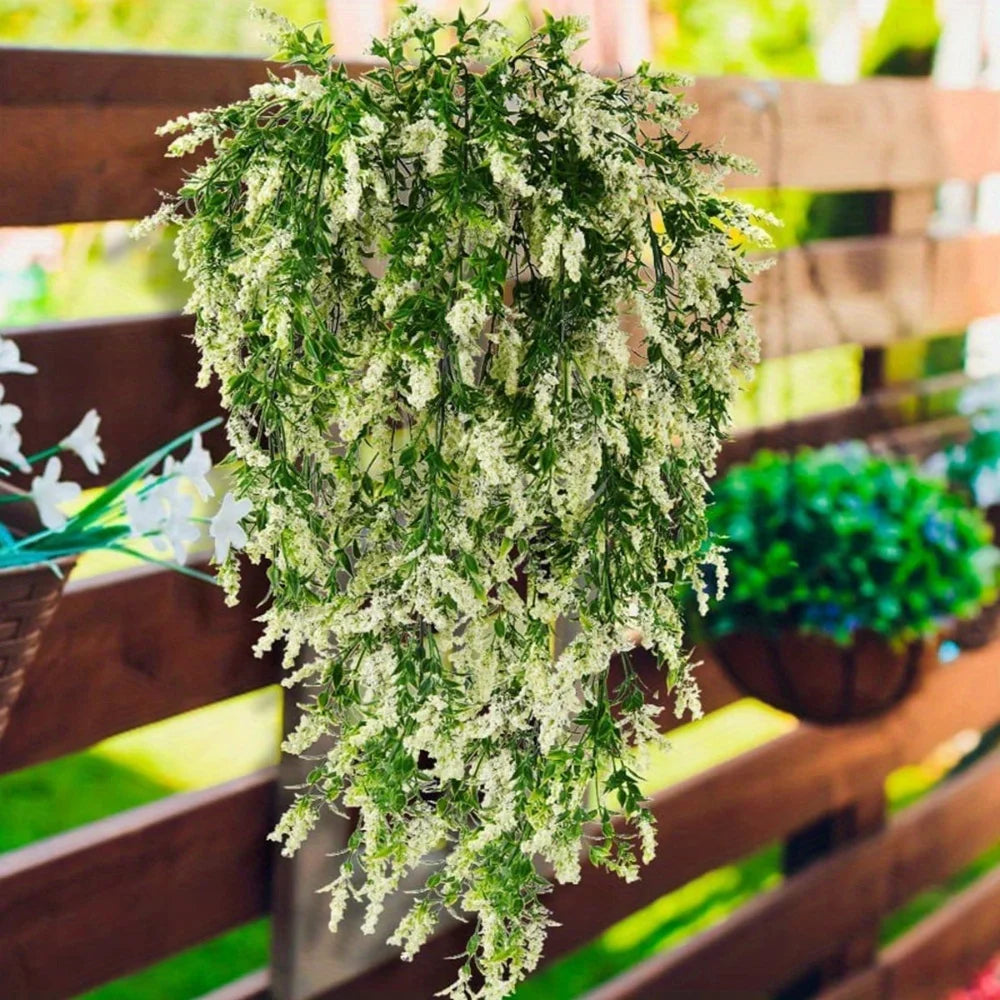 2 Pcs Artificial Lavender Wall Hanging Plastic Rattan Artificial Flowers Living Room Bouquet Wedding Decoration Plants