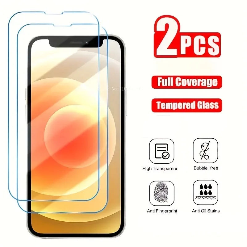 2Pcs HD Full Cover Tempered Glass for IPhone 11/12/13/14/15/16 Promax 16Pro 16E 15 14 Plus 6 7 8 Plus 12 Mini XR Protection Film