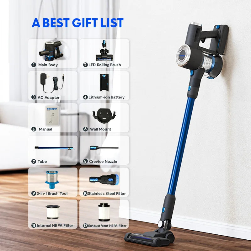 Cordless Vacuum Cleaner with 5-Stage HEPA Filtration, Dual-Mode 15Kpa/20Kpa Suction, Powerful Rolling Brush for Pet Hair
