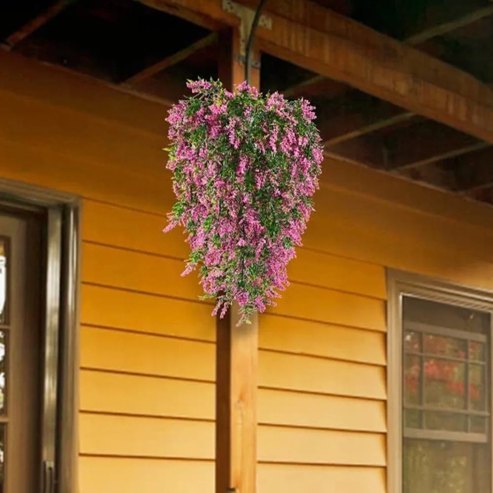 2 Pcs Artificial Lavender Wall Hanging Plastic Rattan Artificial Flowers Living Room Bouquet Wedding Decoration Plants