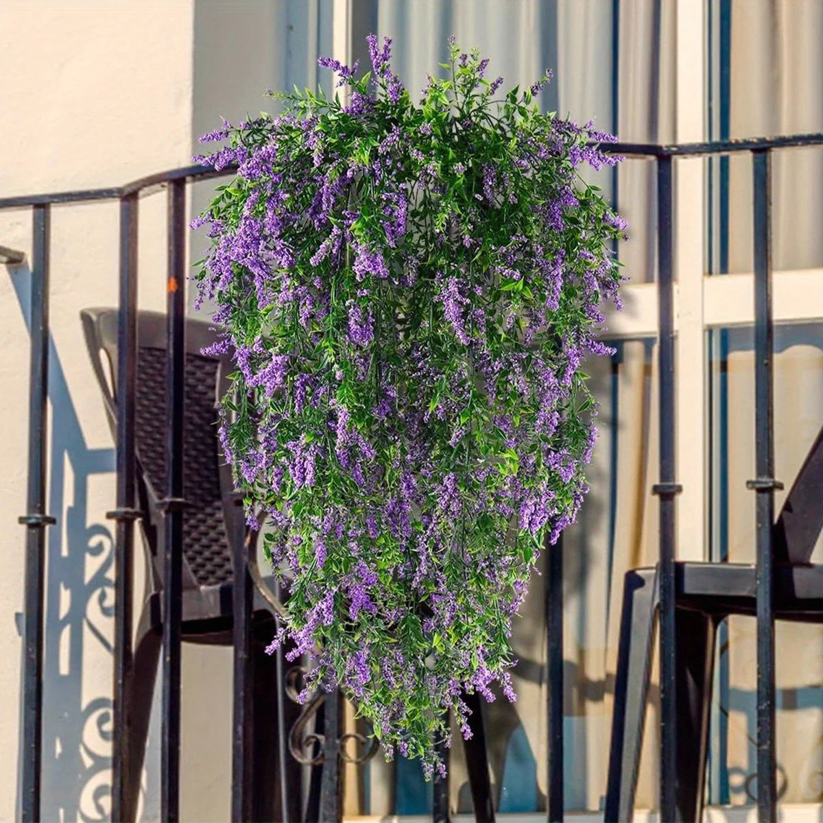 2 Pcs Artificial Lavender Wall Hanging Plastic Rattan Artificial Flowers Living Room Bouquet Wedding Decoration Plants