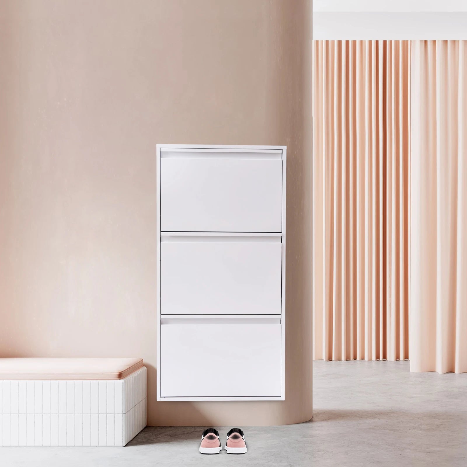 3-Tier Flip Shoe Storage Cabinet, Noiseless Soft Closing Dampers, Wall Mount/Freestanding,  Metal Shoe Rack for Entryway/Hallway