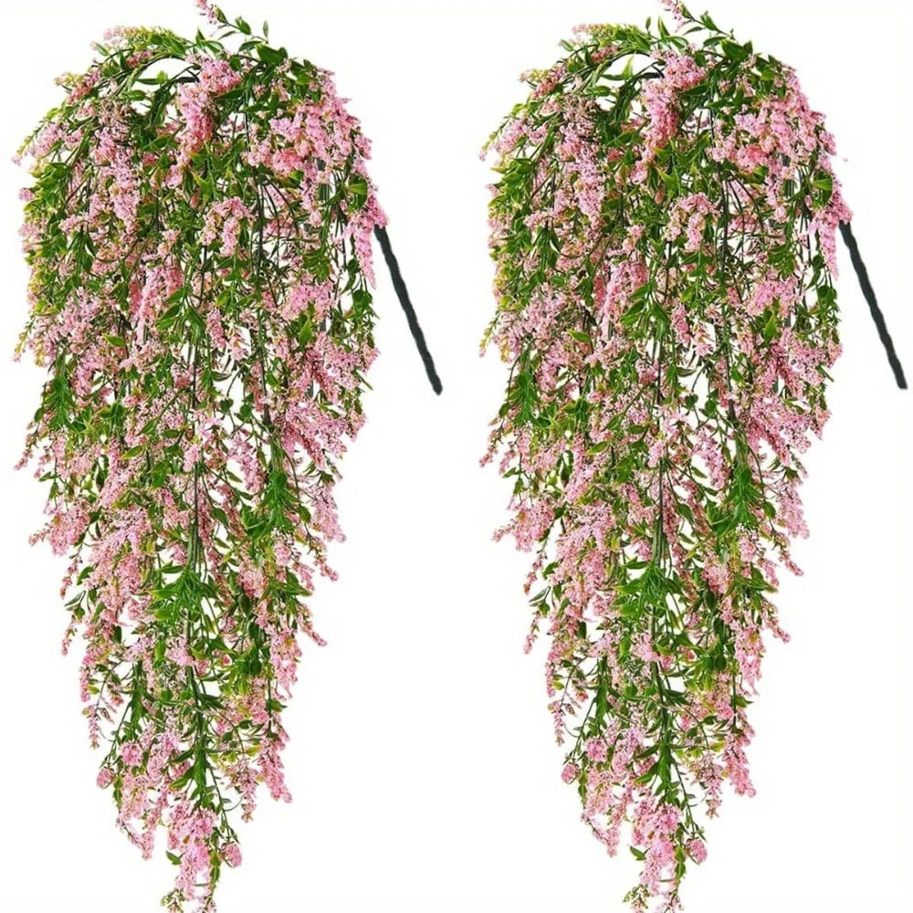 2 Pcs Artificial Lavender Wall Hanging Plastic Rattan Artificial Flowers Living Room Bouquet Wedding Decoration Plants