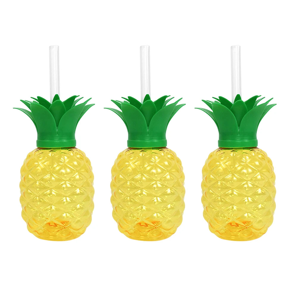 3/6pcs Cold Beverage Mug 500ml Pineapple/Strawberry Shape Tropical Summer Cups with Straw Creative Birthday Party Decoration