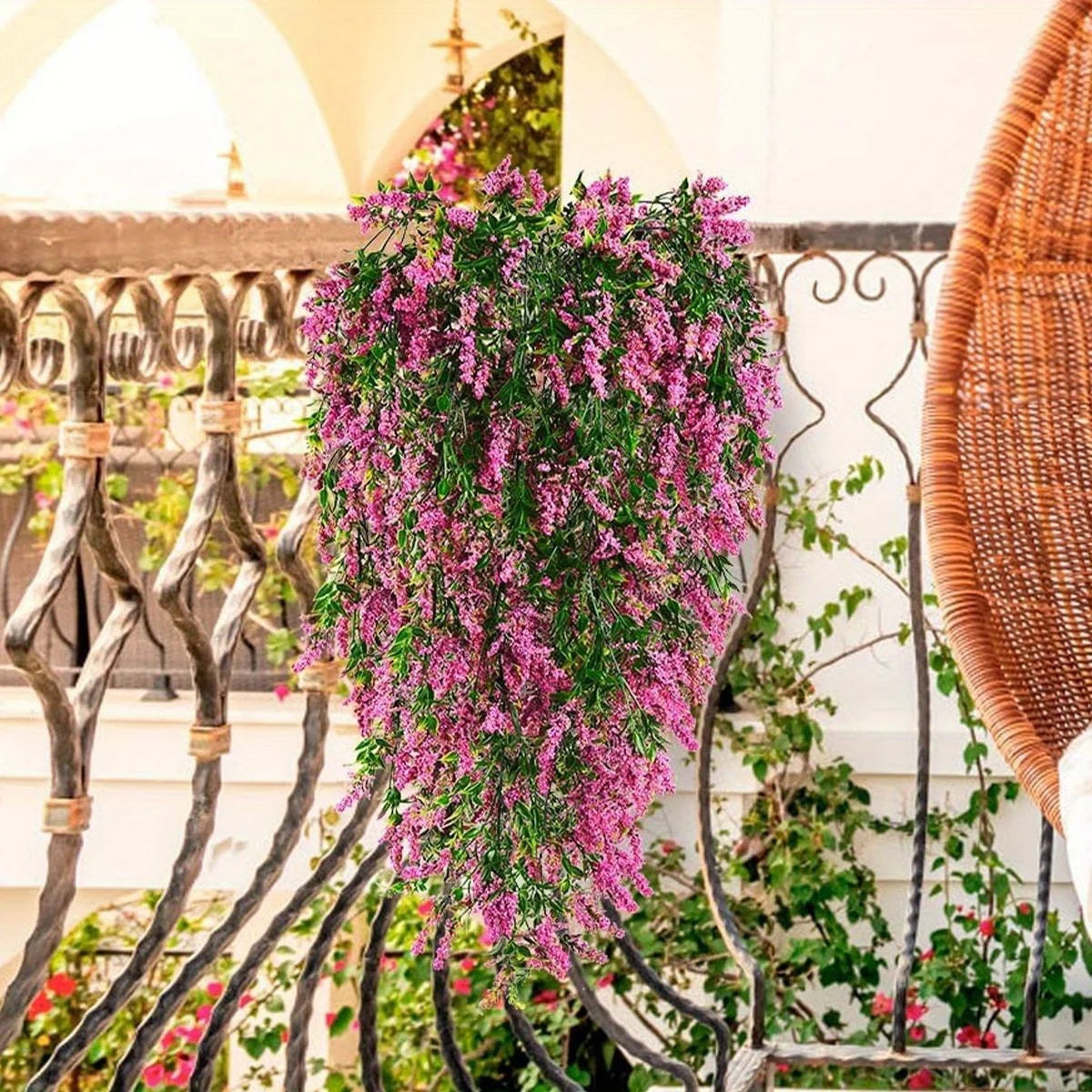 2 Pcs Artificial Lavender Wall Hanging Plastic Rattan Artificial Flowers Living Room Bouquet Wedding Decoration Plants