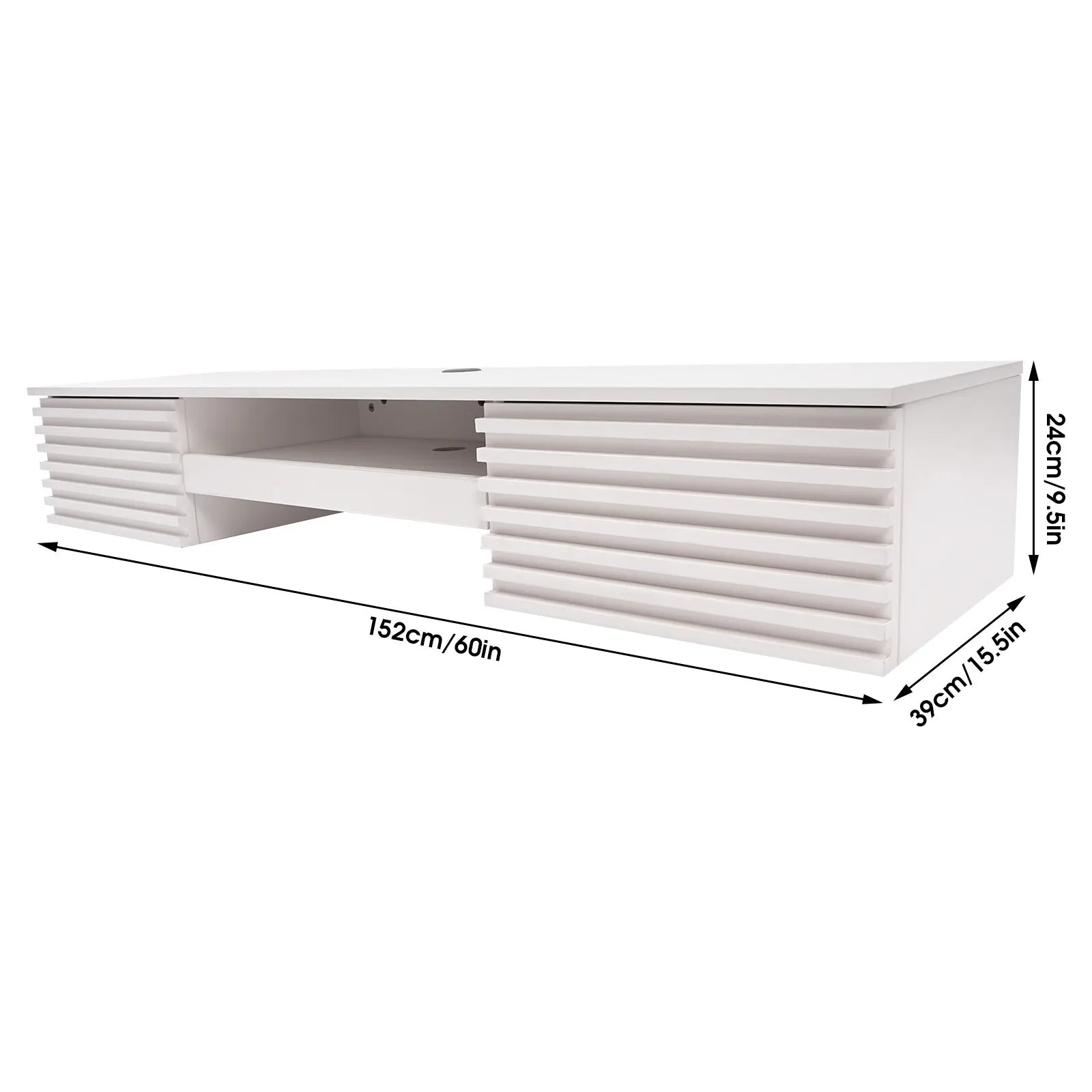 152.4*39.37*24.13cm Wall Mounted Desk White Wall-Mount Desk with Pull Out Drawer Wall Organizer