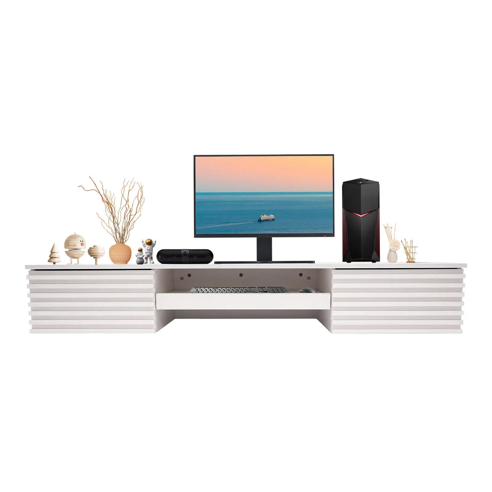 152.4*39.37*24.13cm Wall Mounted Desk White Wall-Mount Desk with Pull Out Drawer Wall Organizer
