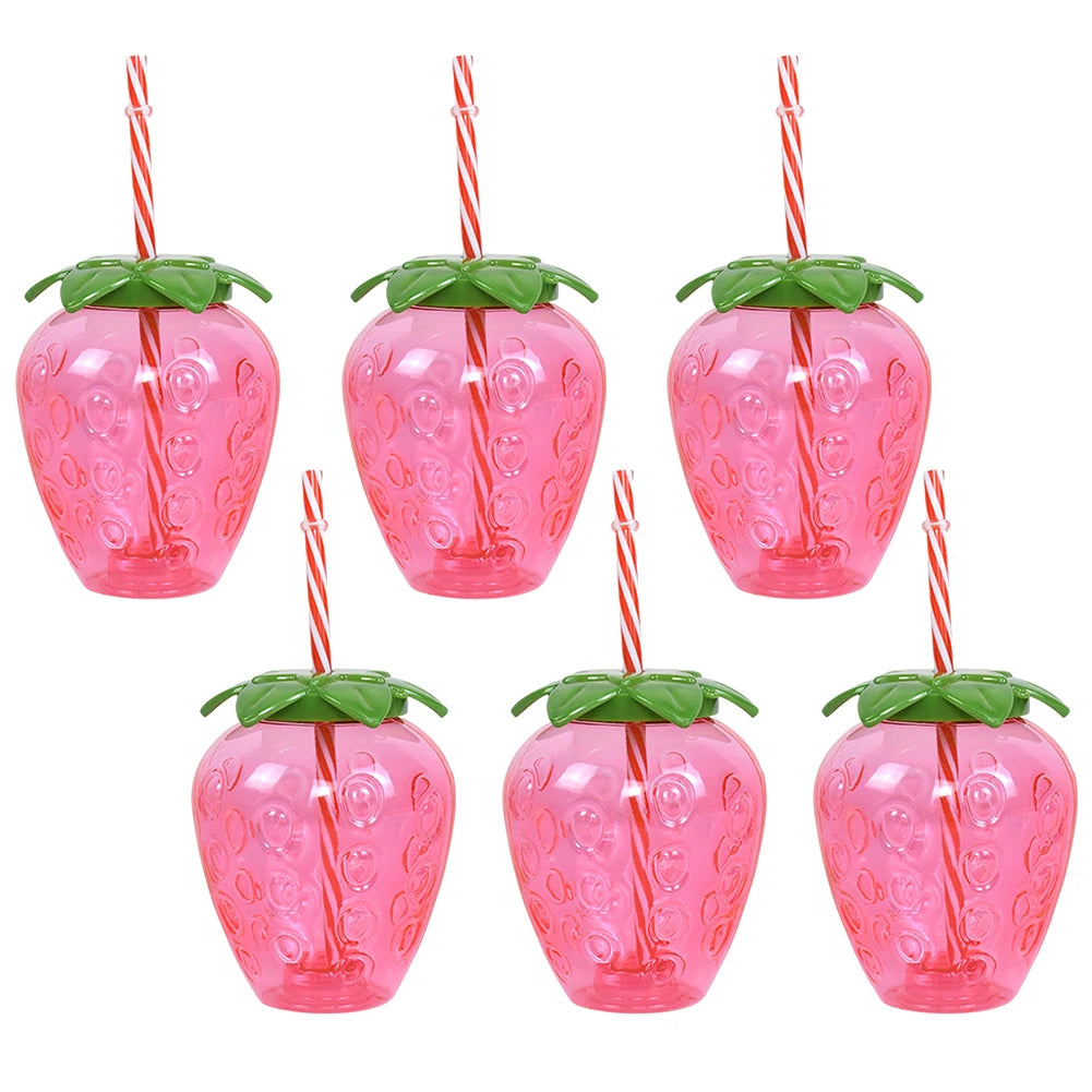 3/6pcs Cold Beverage Mug 500ml Pineapple/Strawberry Shape Tropical Summer Cups with Straw Creative Birthday Party Decoration